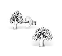 Laimons Damen-Ohrstecker Baum des Lebens oxidiert Glitzer Sterling Silber 925