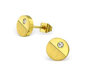 Laimons Damen-Ohrstecker Damenschmuck Kreis halb-halb glanz vergoldet Glitzer Edelstahl