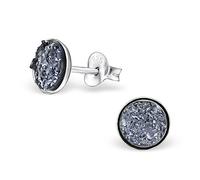 Laimons Damen-Ohrstecker Damenschmuck Scheibe Platte 12mm Blau, Grau Glitzer Sterling Silber 925