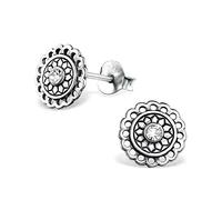 Laimons Damen-Ohrstecker Damenschmuck Scheibe Platte oxidiert Glitzer Sterling Silber 925