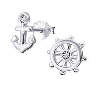 Laimons Damen-Ohrstecker Damenschmuck Steuerrad und Anker Glitzer Sterling Silber 925