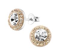 Laimons Damen-Ohrstecker Halbkugel glitzer weiß champagner Sterling Silber 925