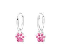 Laimons Kinder Mädchen-Ohrringe Creole Ohrhänger Hundepfote 7 mm Glanz mit Glitzer aus Sterling Silber 925 (Rosa)