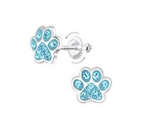 Laimons Kinder Mädchen-Ohrstecker Hundepfote Tatze 8mm Glitzer mit Verschluss zum drehen aus Sterling Silber 925 (Hellblau)