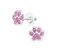 Laimons Kinder Mädchen-Ohrstecker Hundepfote Tatze 8mm Glitzer mit Verschluss zum drehen aus Sterling Silber 925