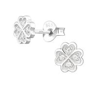 Laimons Kinder Mädchen-Ohrstecker Kleeblatt 6mm Glanz mit Zirkonia Sterling Silber 925