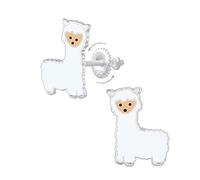 Laimons Kinder Mädchen-Ohrstecker Lama Alpaka Tier 12 x 8mm weiß mit Verschluss zum drehen aus Sterling Silber 925