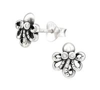Laimons Kinder Mädchen-Ohrstecker Ohrringe Oktopus Krake 10 mm Oxidiert mit Zirkonia aus Sterling Silber 925