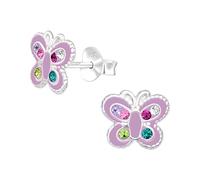 Laimons Kinder Mädchen-Ohrstecker Ohrringe Schmetterling 10 mm Glanz mit Glitzer Lila Bunt aus Sterling Silber 925