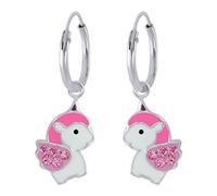 Laimons Mädchen Kids Kinder-Ohrhänger Ohrringe Creole Kinderschmuck Einhorn weiß rosa glitzer 10mm Sterling Silber 925