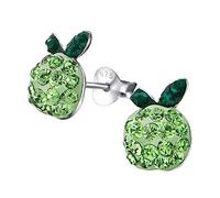Laimons Mädchen Kids Kinder-Ohrstecker Ohrringe Apfel Obst Planze mit Glitzer grün aus Sterling Silber 925