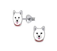 Laimons Mädchen Kids Kinder-Ohrstecker Ohrringe Kinderschmuck Hund Hündchen Husky Schlittenhund Schäferhund weiß 7mm Sterling Silber 925