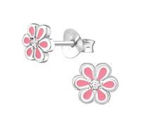 Laimons Mädchen Kinder-Ohrstecker Gänseblume Blume Blüte Silber rosa süß mit Zirkonia 6mm aus Sterling Silber 925