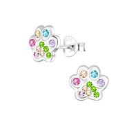 Laimons Mädchen Kinder-Ohrstecker Hundepfote Pfote Pfötchen Tatzen mit Glitzer in 8mm klein aus Sterling Silber 925 (Bunt-Weiß)