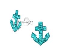 Laimons Mädchen-Ohrstecker Anker Maritim 12mm Glanz mit Glitzer Grün aus Sterling Silber 925