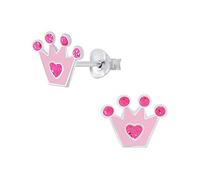 Laimons Mädchen-Ohrstecker Krone 10 x 7mm Glitzer Pink, Rosa Sterling Silber 925
