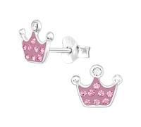 Laimons Mädchen-Ohrstecker Krone 9mm Glanz mit Glitzer rosa aus Sterling Silber 925