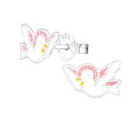 Laimons Mädchen-Ohrstecker Vogel 10 mm Weiß Rosa Glitzer aus Sterling Silber 925