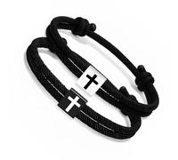 LAIOUSN 2 Stück einfache schwarze religiöse Armbänder Kreuz-Designs für den täglichen Gebrauch, elegantes Glaubenszubehör, religiöses Geschenk, Eine Größe, Wie beschrieben
