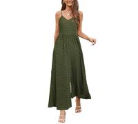 LAISHEN Jumpsuit Damen Sommer Overall Elegant Festlich Hochzeit Lang Hosenanzug Weites Bein Hose Playsuit mit Taschen (Army, XL)