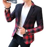 LAKKOA Sakko Herren, Herren Casual Anzugjacken Slim Fit One Button Anzüge Mantel Rot Kariert Eleganter Blazer Anzugjacke Freizeitjacke Trendy Floral Party Smoking Dinner Jacket,XXL