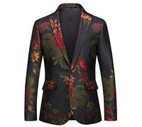 LAKKOA Sakko Herren, Herren Prom Anzugjacken Trendige Blume Blazer Anzugjacke Schwarz Lässige Slim Fit One Button Anzüge Mantel Floral Freizeitjacke Party Dinner Jacket S-4Xl, 4XL