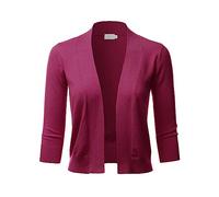 LALABEE Damen Bolero Cardigan 3/4 Ärmel vorne offen geschnitten (S~XXL), LBT002-Magenta, XX-Large