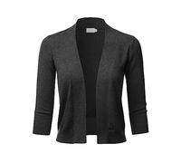 LALABEE Damen Bolero-Strickjacke, klassisch, 3/4-Ärmel, vorne offen, Größe S - XL - grau - Mittel