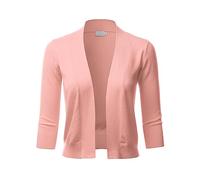 LALABEE Damen Bolero-Strickjacke, klassisch, 3/4-Ärmel, vorne offen, Größe S - XL - rosa - Klein