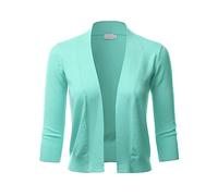LALABEE Klassischer Damen-Bolero, 3/4-Ärmel, vorne offen, bauchfrei, Cardigan, Shrugs für Kleider (S~XXL), Lbt002-mint, Large