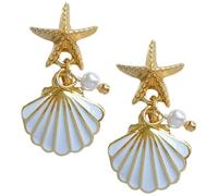 LALADEFIEE 1 Paar Baumelnde Muschelohrringe für Damen Perlenohrringe aus Legiertem Material Weißer Muscheltropfen Modischer Schmuck für Festivals und Alltag