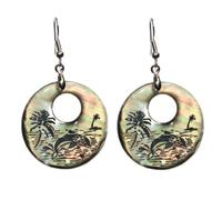 LALADEFIEE 1 Paar Runde Abalone Muschelohrringe mit Delfin Muster Natürlicher Schmuck Damen Ohrhänger für Alltag und Geschenk