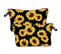 LALADEFIEE 2 Stück Kosmetiktasche Mit Sonnenblumen Druck Großer Kulturbeutel Tragbar Reißverschluss Multifunktional Für Reise Und Alltag