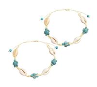 LALADEFIEE 2 Stück Verstellbare Boho Fußkettchen mit Natürlichen Muschel Schildkröten Anhängern Strand Schmuck für Damen Multifunktional als Armband oder Fußkette für Sommer und Urlaub