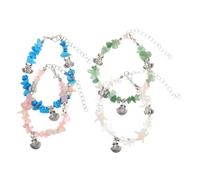 LALADEFIEE 4 Stück Muschel Armbänder Schildkröten Armbänder Ozean Thema Baumelnde Charms Stretch Stein Armband Bohemian Stil Schmuck Muschel Armband Strandschmuck Für Frauen Urlaub