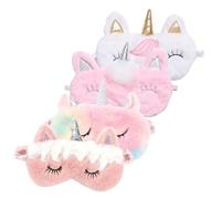 LALADEFIEE 4 Stück Teiliges Niedliche Einhorn Schlafmasken mit Weichem Plüsch Lichtblockierend Wiederverwendbar Bequeme Augenabdeckungen für Zuhause Reisen und Entspannung Farbverlaufend und