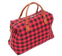 LALADEFIEE Reisetasche Canvas Mit Karomuster 22 Zoll Handtasche Gepäcktasche Schwarz Rot Vielseitige Outdoor Tasche Für Reisen Camping Und Geschäftsreise