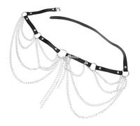 LALADEFIEE Schwarzer Punk Taillengürtel aus PU Leder mit Mehrlagiger Metallkette und Quasten Verstellbare Bauchkette für Damen Gothic Körperschmuck für Party und Festival
