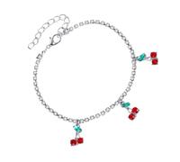 LALADEFIEE Zarte Kirsch Fußkette Mädchen Knöchel Schmuck mit Strass Anhänger Weißgoldfarben für Alltag Strandparty