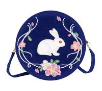 LALAFINA 1stück Antike Bestickte Samt umhängetasche Damen Rundes Crossbody Bag mit Kaninchen Blumenmuster Chinesischer Stil Praktische Schultertasche für Han kleidung Fans Geschenkidee