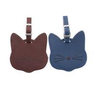 LALAFINA Gepäckanhänger Praktische Kofferetiketten mit Katzenkopf aus Pu Leder Zufällige Farbe 2 Stück Tragbares Design und Riemenverschluss für und Flugreisen