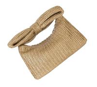 LALAFINA Leichte Strohhandtasche mit Schleife Große Kapazität und Henkel Modische Sommerliche Clutch für Urlaub und Viele Gelegenheiten