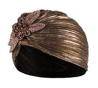 LALAFINA Turbanhut für Stamping und Stoff sehr Modisch Indoor Leicht Edler Gerüschter aus Goldgeprägtem Hot als Stilvolles Kopftuch Outdoor Damen