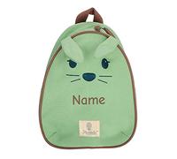 LALALO Kinderrucksack mit Namen personalisiert, Sterntaler Junge/Mädchen Kleinkind Kindergartenrucksack, Rucksack für Kindergarten, Kita, Kindergartentasche (Hase Kinni, Grün)