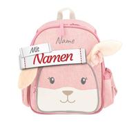 LALALO Kita Geschenk für Kinder: Sterntaler Kindergartenrucksack personalisiert, Kinderrucksack Hase Hanni mit Namen bestickt - wasserresistent, Brustgurt, Flaschenhalter, quarzrosa