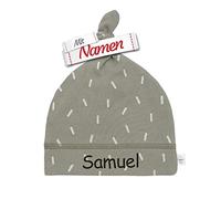 LALALO LÄSSIG Babymütze mit Namen personalisiert Bestickt/gestickt, GOTS Wärmende Kinder Mütze Zipfelmütze, Speckles Olive