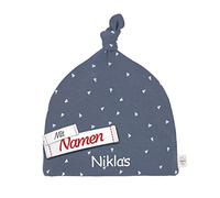 LALALO LÄSSIG Babymütze mit Namen personalisiert Bestickt/gestickt, GOTS Wärmende Kinder Mütze Zipfelmütze, Triangle Blue