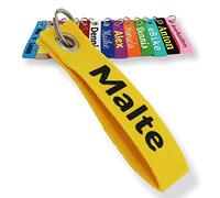 LALALO Schlüsselanhänger aus Filz mit Namen, Personalisiertes Schlüsselband Geschenkidee mit Aufschrift oder Wunschtext, Glücksbringer Filzanhänger mit Name, Geburtstag (Gelb)