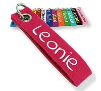 LALALO Schlüsselanhänger aus Filz mit Namen, Personalisiertes Schlüsselband Geschenkidee mit Aufschrift oder Wunschtext, Glücksbringer Filzanhänger mit Name, Geburtstag (Pink)