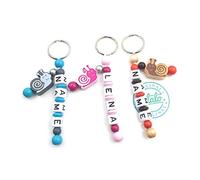LALALO Schlüsselanhänger Schnecke, personalisierbar mit Namen, Namensprägung Wunschname, Schlüsselring Anhänger Namenskette für Kinder, Geschenk zur Geburt Taufe Geburtstag Weihnachten, Blau/Grau